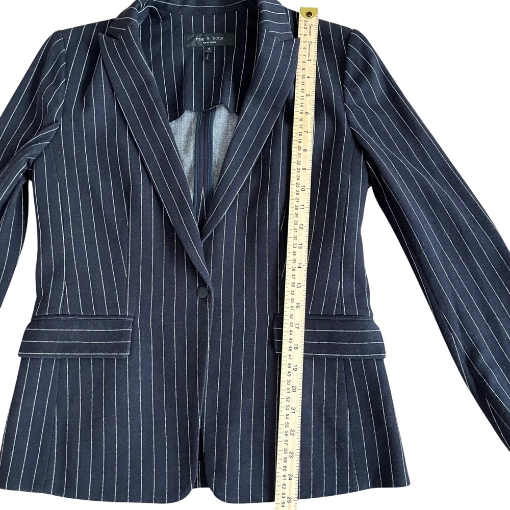 Rag & Bone Women's Black White Pinstripe Cotton Knit Blazer Jacket Size 4 - Picture 9 of 10